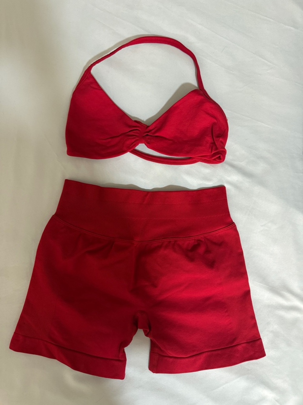 Red Two-Piece Active Set - Twist Front Top & High Waist Shorts